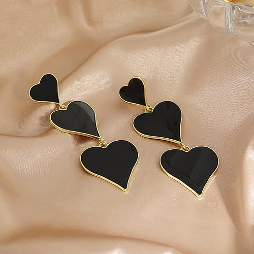 Bold Black Triple Heart Dangle Earrings