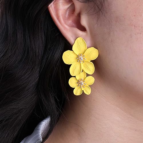 3D Petal Statement Earrings with Crystal Center for Spring & Summer Looks