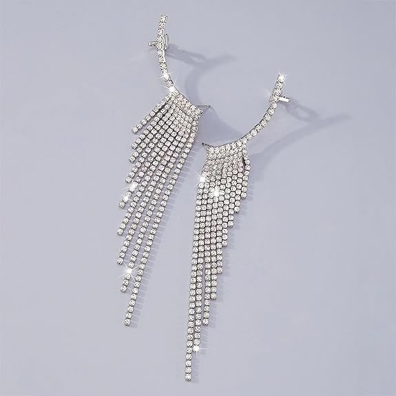Glamorous Rhinestone Tassel Ear Cuff Earrings