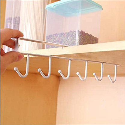 Under Shelf Hanging Hooks Organizer Rack | Kitchen Cup & Utensil Holder