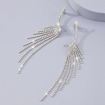 Glamorous Rhinestone Tassel Ear Cuff Earrings