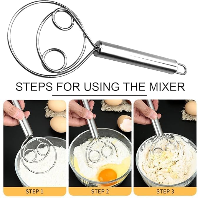 Stainless Steel Danish Dough Whisk | Handheld Bread & Batter Mixer (2 Pcs)