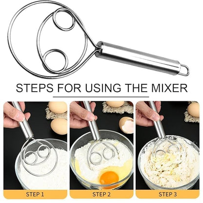 Stainless Steel Danish Dough Whisk | Handheld Bread & Batter Mixer (2 Pcs)