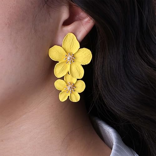 3D Petal Statement Earrings with Crystal Center for Spring & Summer Looks