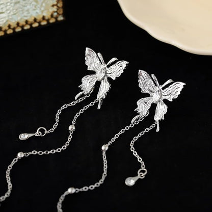 Elegant Silver Butterfly Drop Earrings