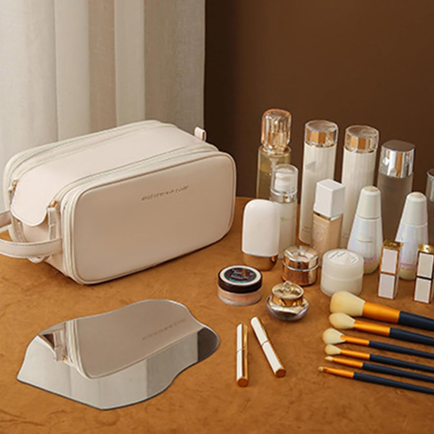 Large Capacity PU Leather Makeup Bag & Cosmetic Travel Pouch