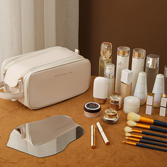 Large Capacity PU Leather Makeup Bag & Cosmetic Travel Pouch