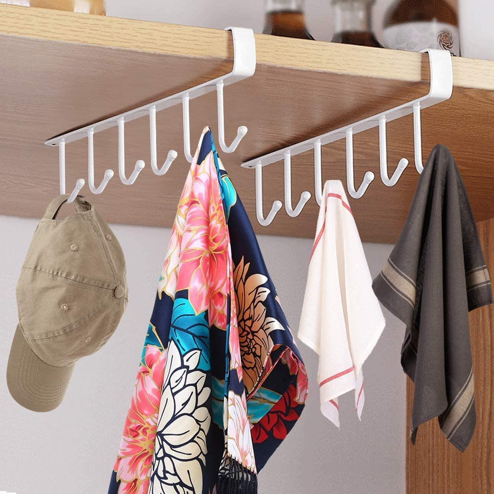 Under Shelf Hanging Hooks Organizer Rack | Kitchen Cup & Utensil Holder