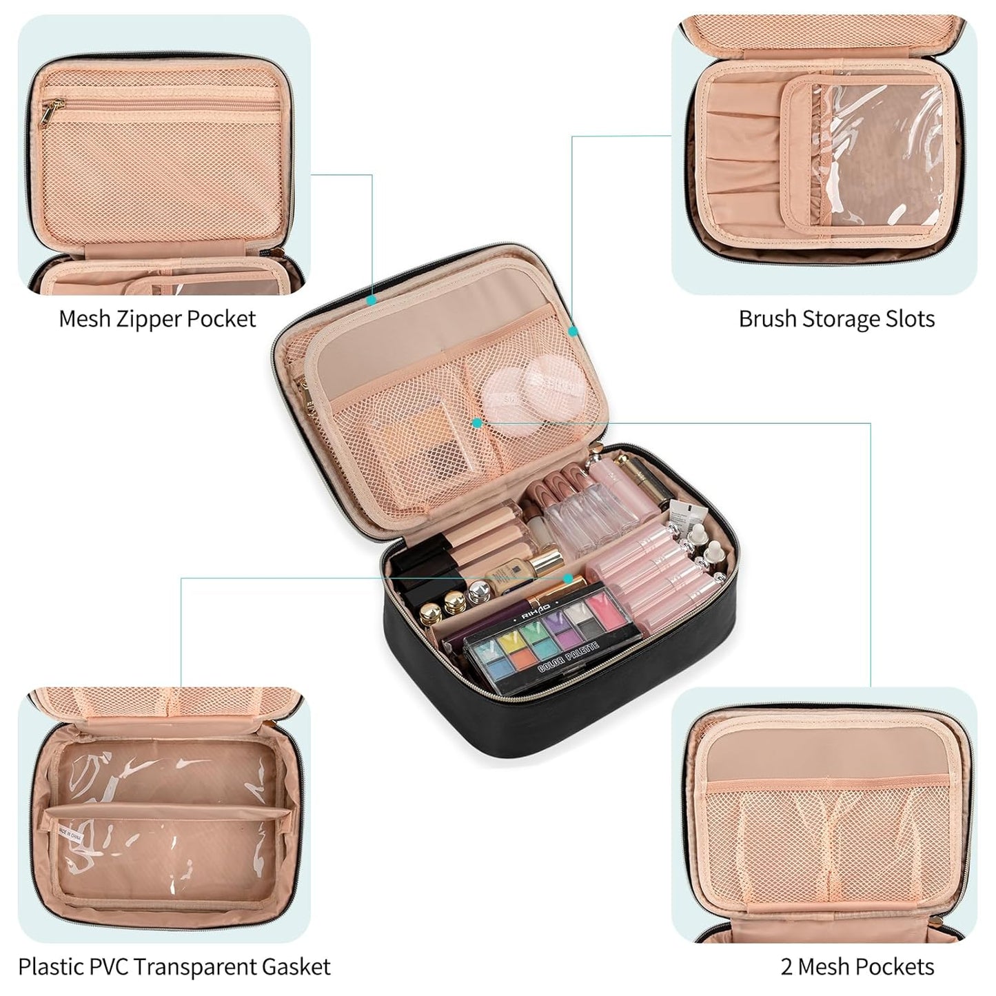 Multifunctional Travel Cosmetic Bag & Makeup Organizer with Portable Handle