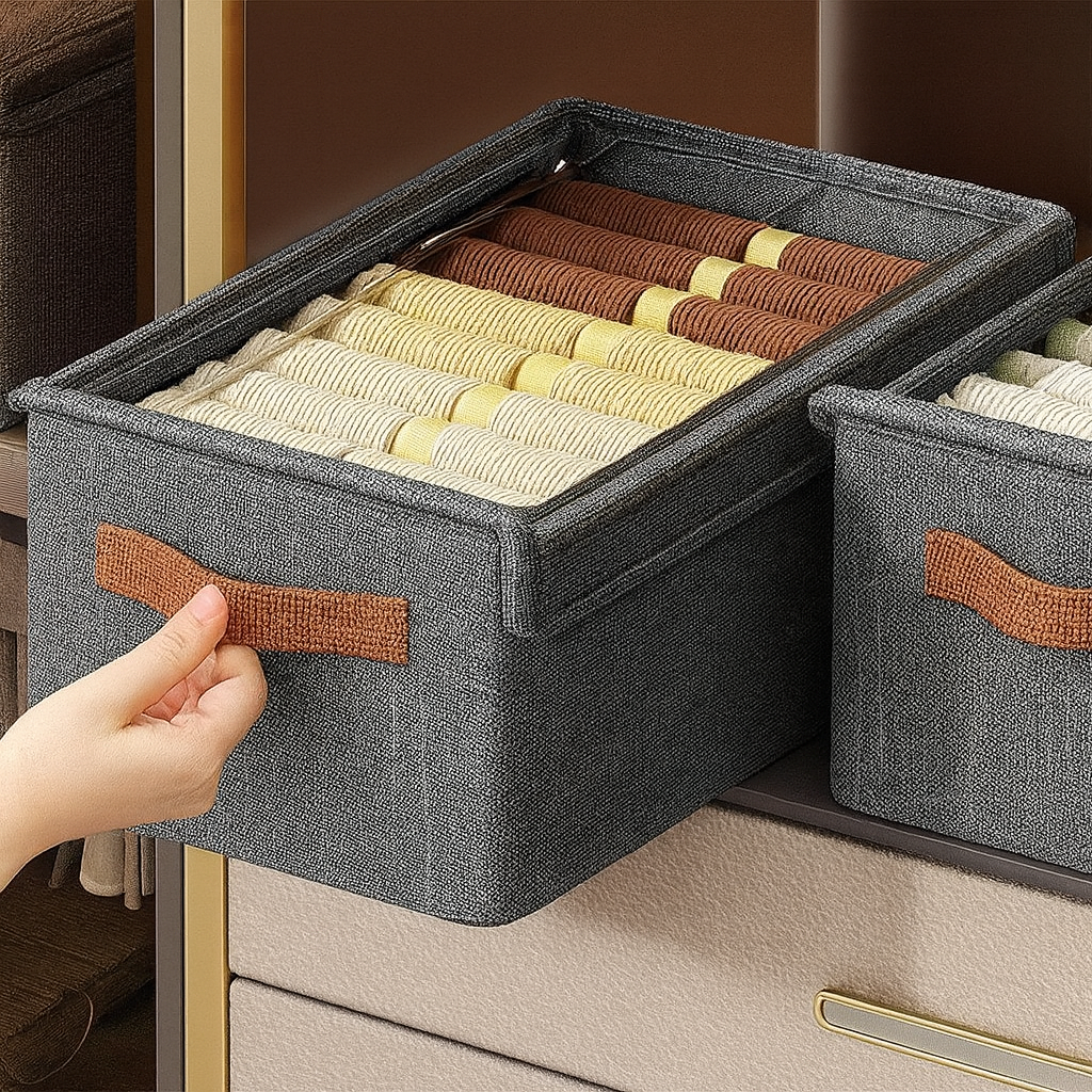 Multi-functional Folding Wardrobe Organizer With Lid and Fabric Handle