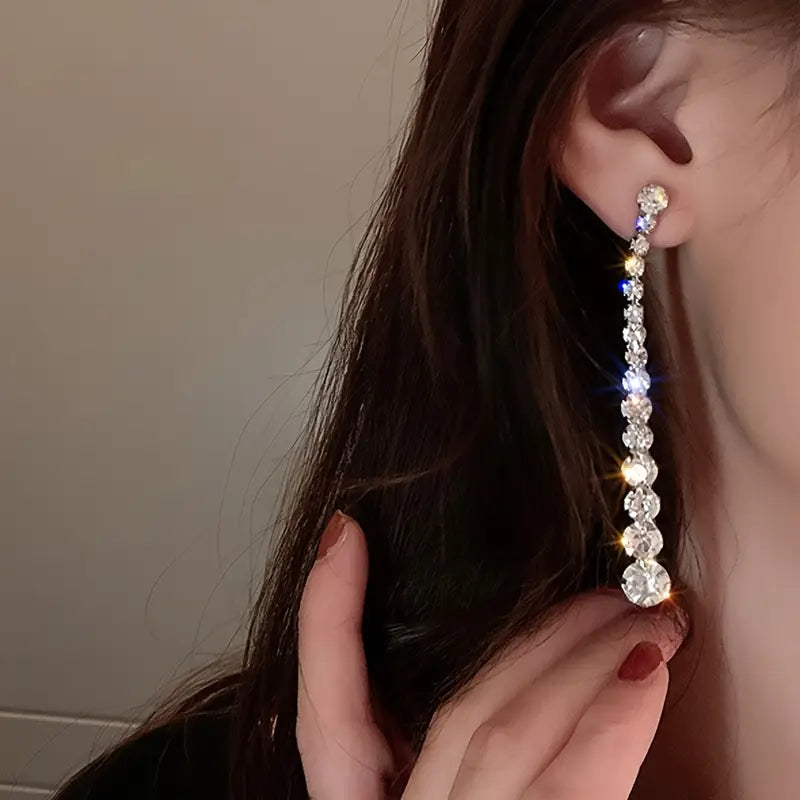 Elegant Long Crystal Drop Earrings
