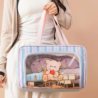 Large Waterproof Travel Duffel Bag | Cute Cartoon Storage Tote with Transparent Pocket | Random Color