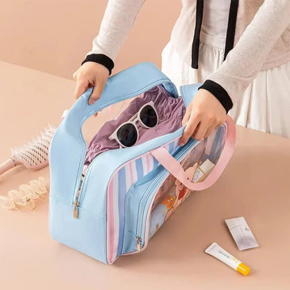 Large Waterproof Travel Duffel Bag | Cute Cartoon Storage Tote with Transparent Pocket | Random Color